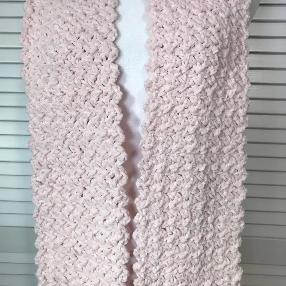 NWT Handmade Crocheted Skinny Chenille Pink Textured Adult Beanie Scarf 75”